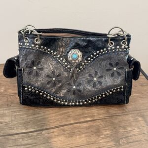 Zelris Floral Western Concho Feather Conceal Carry Women Tote Purse Handbag Set